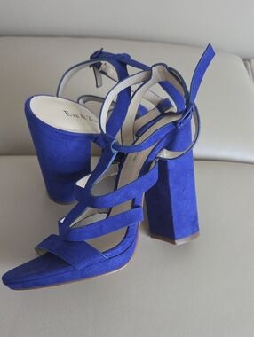 Eva & Zoe Cobalt Blue Suede Strappy Block Heel Sandals Size 7